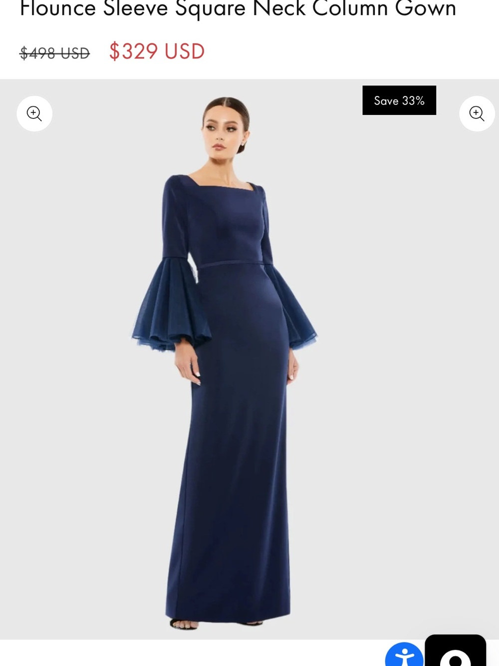 Ieena for Mac Duggal Flounce Sleeve Square neck column dress